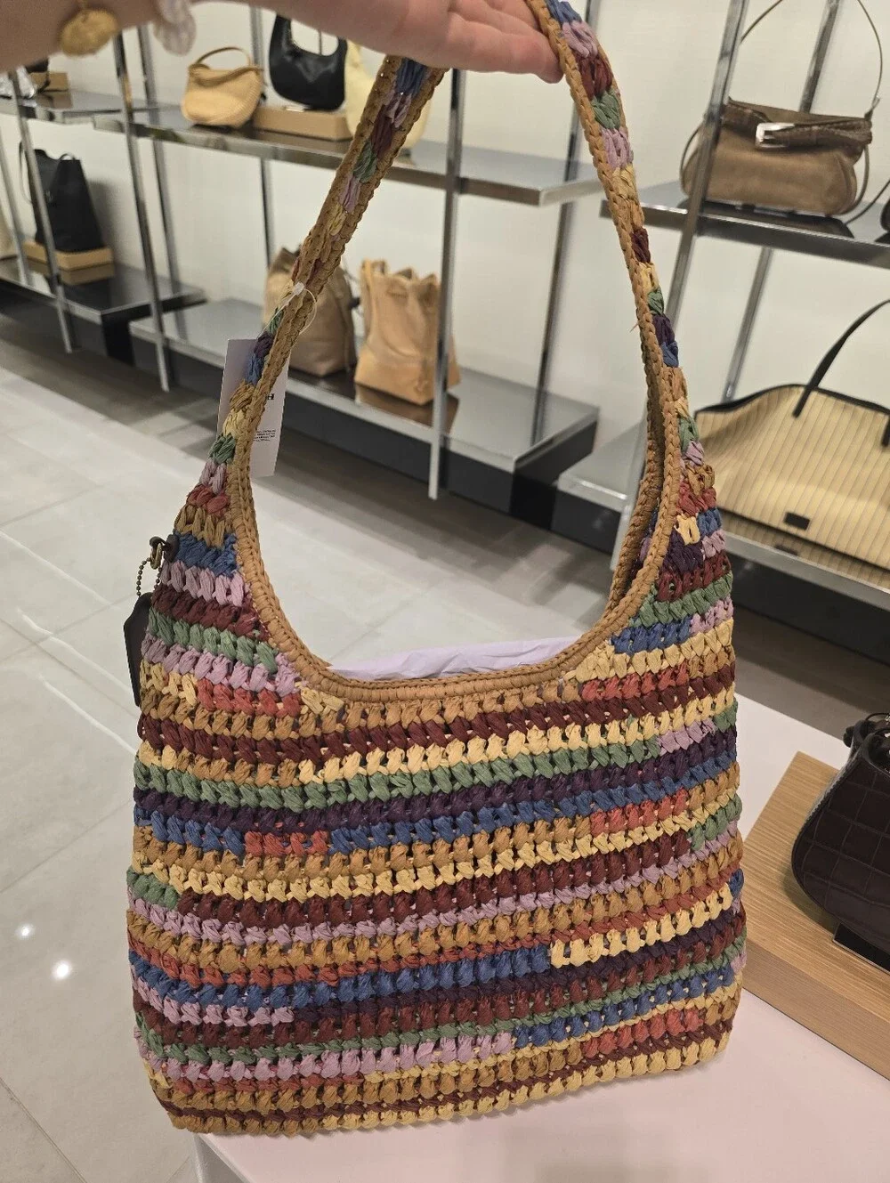 Coach Brooklyn 34 Multicolor Crochet Shoulder Bag - Casual Summer Tote